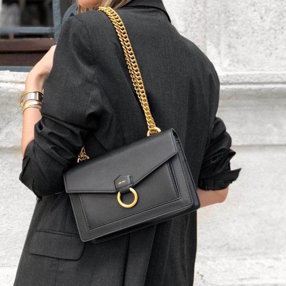 JW Pei The Envelope Chain Crossbody in Black with Gold Hardware